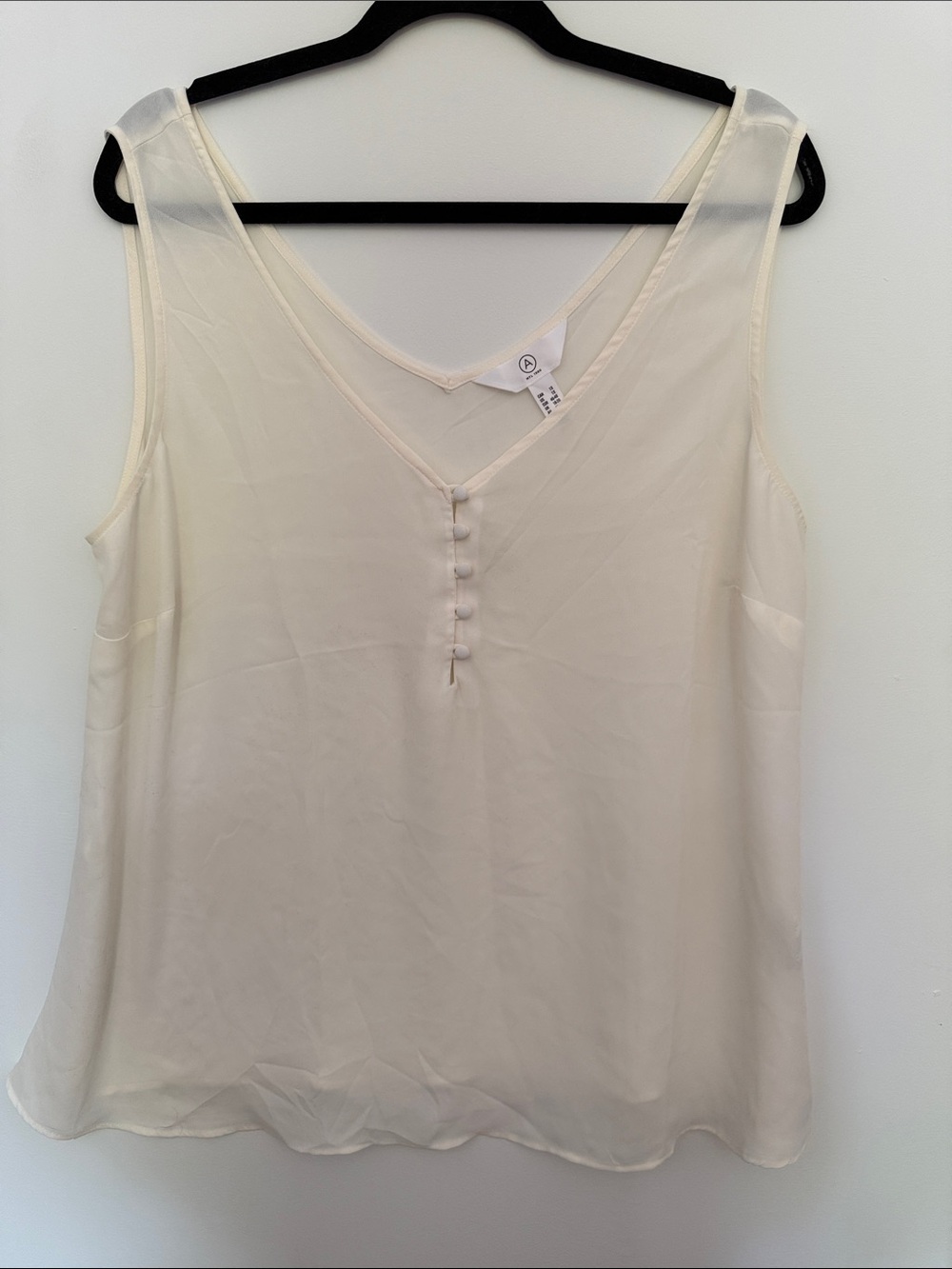 Addition Elle Cream V-Neck Sleeveless Camisole with Covered Buttons